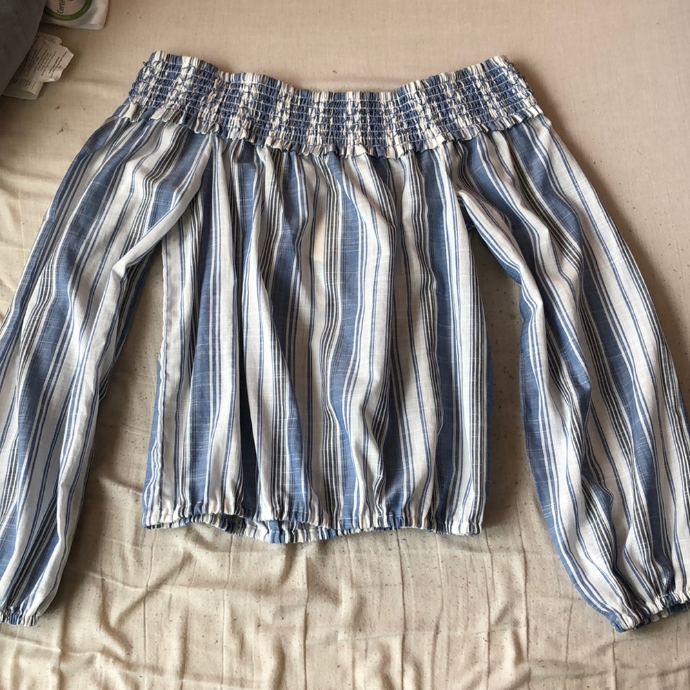 Aeropostale blue and white striped flowy shirt
